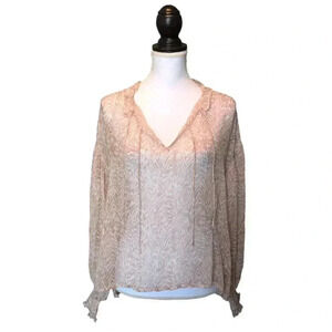 Cleobella Aniya Blouse in Zebra Pink Sheer Long Sleeve V Neck Size Small Boho